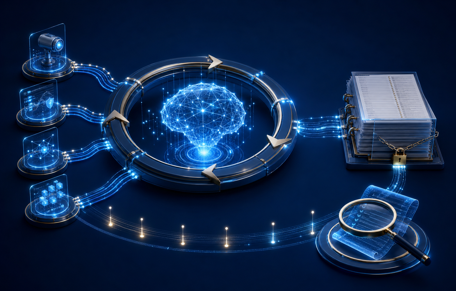 Continuous AI lifecycle monitoring feeding versioned evidence and human review